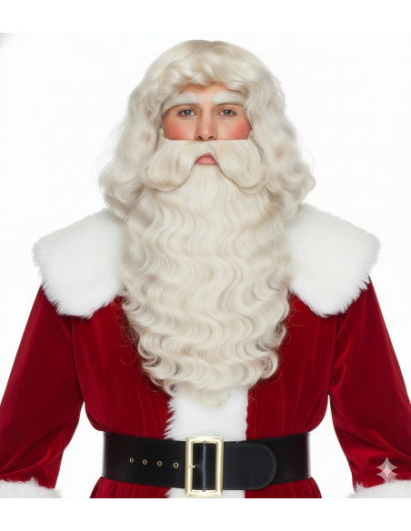 Perruque et Barbe Père Noël Professionnelles – Ensemble de Luxe Saint-Nicolas pour Collectivités