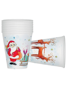 Gobelets en papier Noël – Lot de 8 Père Noël et Rennes