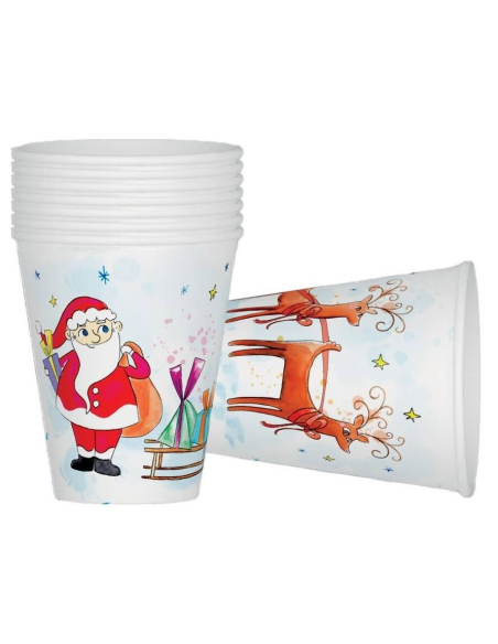 Gobelets en papier Noël – Lot de 8 Père Noël et Rennes