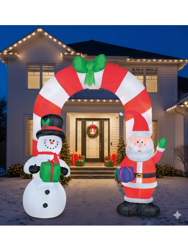 Arche de Noël gonflable lumineuse 2,40 m – Père Noël & Bonhomme de Neige