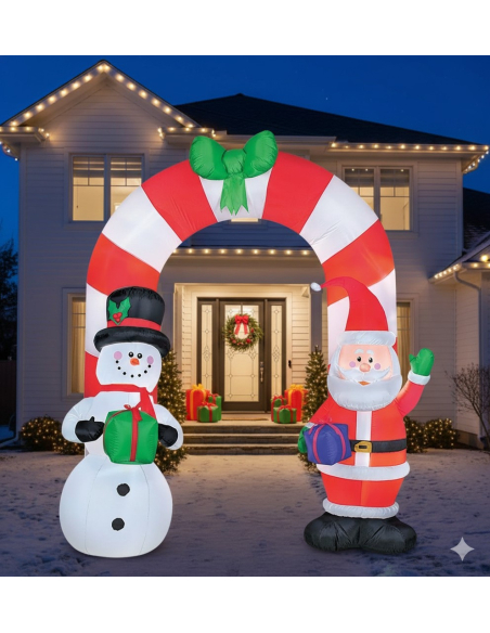 Arche de Noël gonflable lumineuse 2,40 m – Père Noël & Bonhomme de Neige