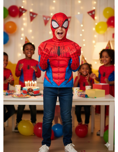 Déguisement Spiderman Enfant Luxe – Haut Rembourré, Masque et Gants