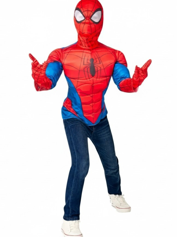 Déguisement Spiderman Enfant Luxe – Haut Rembourré, Masque et Gants