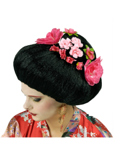Perruque Geisha Japonaise avec Fleurs – Élégance et Tradition 2