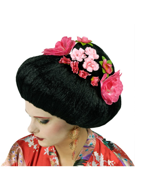 Perruque Geisha Japonaise avec Fleurs – Élégance et Tradition