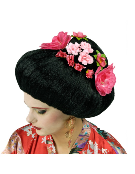 Perruque Geisha Japonaise avec Fleurs – Élégance et Tradition