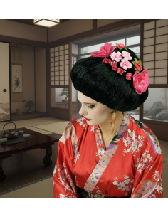 Perruque Geisha Japonaise avec Fleurs – Élégance et Tradition