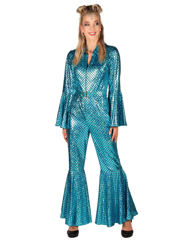 Déguisement Disco Femme Turquoise – Combinaison Pailletée Années 70
