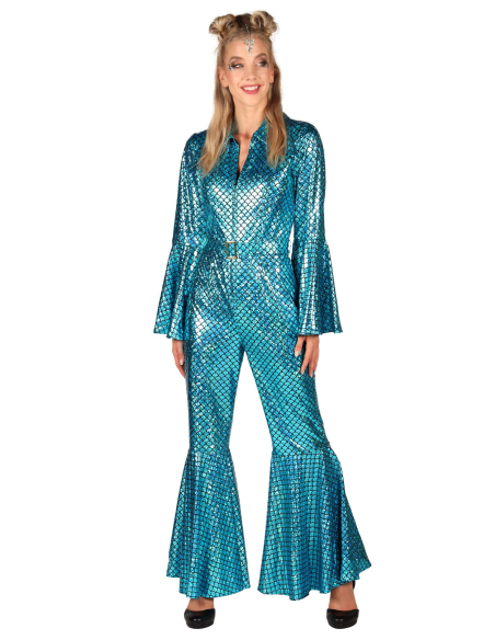 Déguisement Disco Femme Turquoise – Combinaison Pailletée Années 70