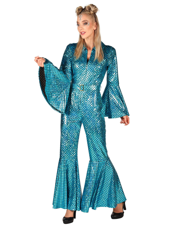 Déguisement Disco Femme Turquoise – Combinaison Pailletée Années 70