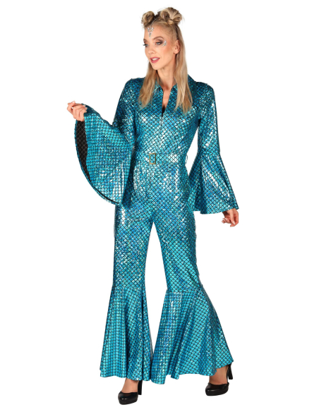 Déguisement Disco Femme Turquoise – Combinaison Pailletée Années 70