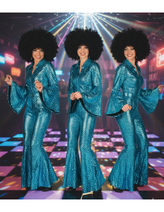 Déguisement Disco Femme Turquoise – Combinaison Pailletée Années 70