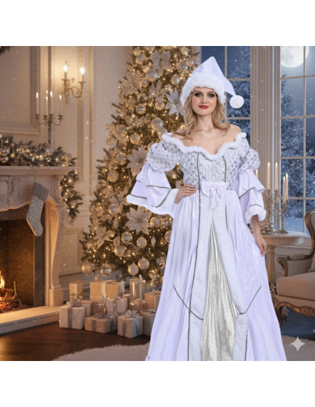 Costume Mère Noël Blanche Féérique Taille Unique S-L – Confection Européenne