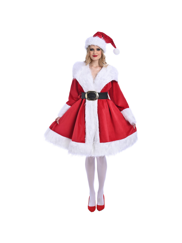 Costume Mère Noël en Velours Rouge et Fourrure Blanche – Confection Européenne Haut de Gamme