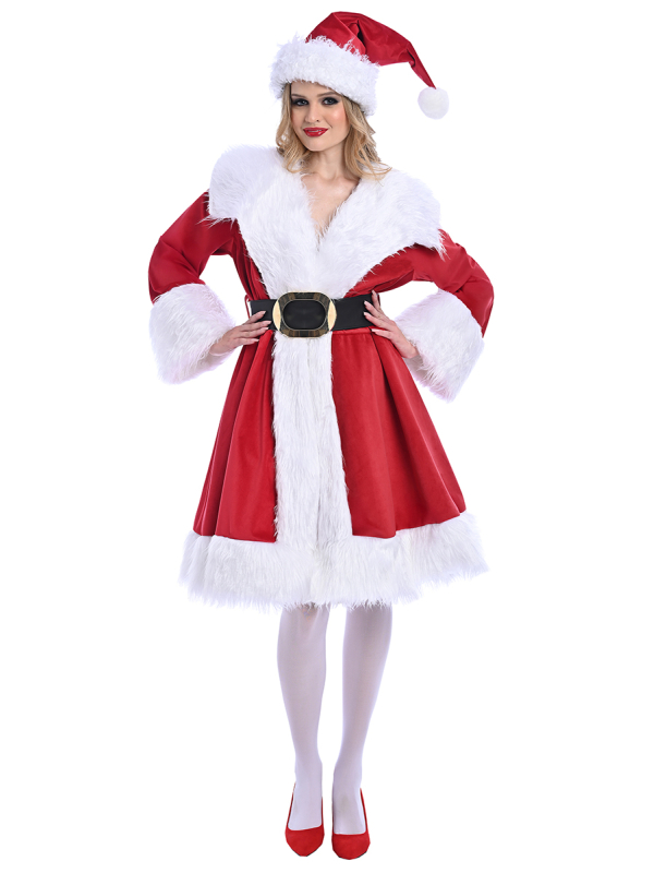 Costume Mère Noël en Velours Rouge et Fourrure Blanche – Confection Européenne Haut de Gamme