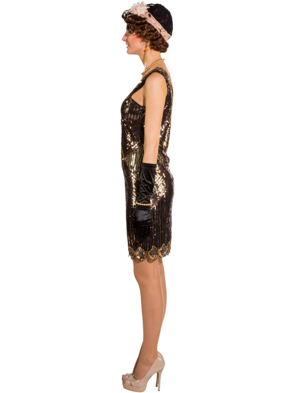 Robe Charleston Noire & Or à Sequins – Style Années 20