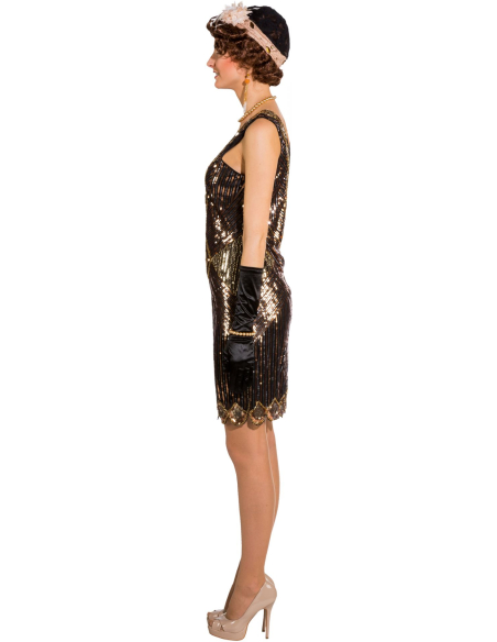 Robe Charleston Noire & Or à Sequins – Style Années 20