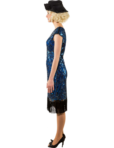 Robe Charleston Bleue à Sequins & Franges – Années 20