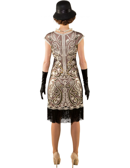 Robe Charleston Dorée à Sequins & Franges Noires