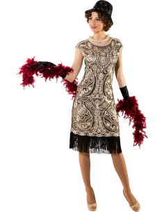 Robe Charleston Dorée à Sequins & Franges Noires