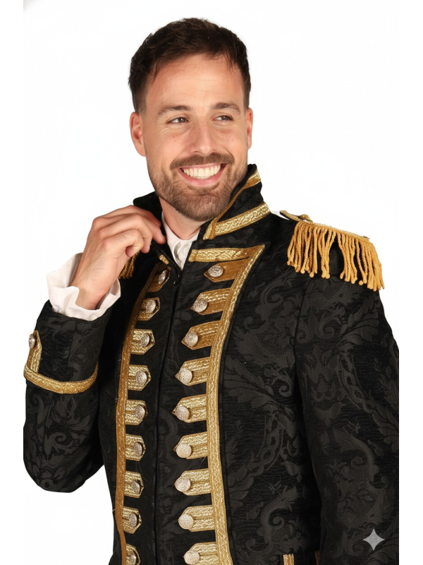 Veste d’Officier Impérial – Style Second Empire, Brocart Noir et Doré