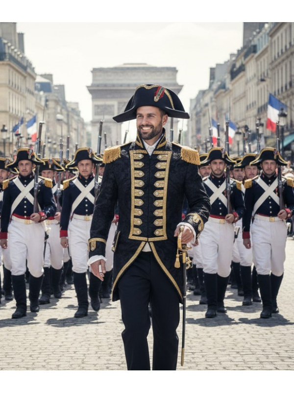 Veste d’Officier Impérial – Style Second Empire, Brocart Noir et Doré
