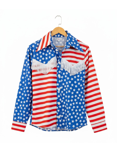 Déguisement de Cow-boy Américain – Chemise Western aux Couleurs du Drapeau USA