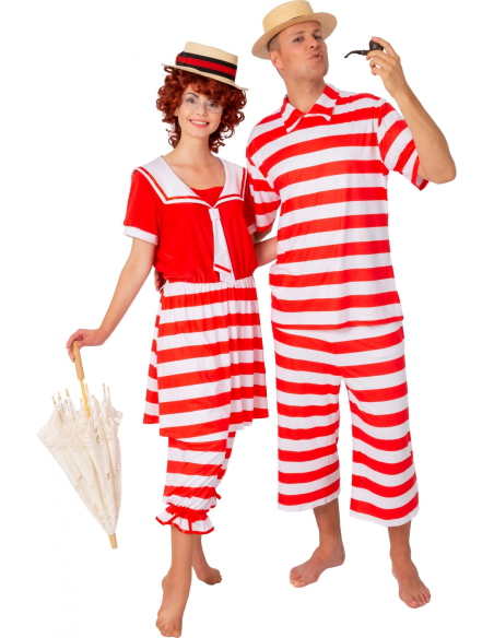 Costume de Bain Rétro Homme Rouge & Blanc – Style 1900