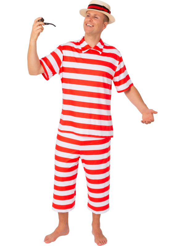 Costume de Bain Rétro Homme Rouge & Blanc – Style 1900