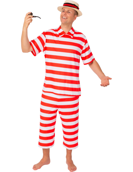 Costume de Bain Rétro Homme Rouge & Blanc – Style 1900