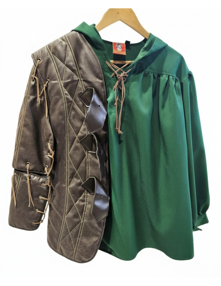 Costume Médiéval Homme Haut de Gamme – Veste Simili Cuir, Chemise & Pantalon