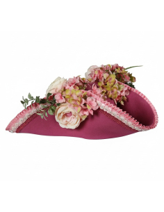 Tricorne Baroque Fleuri Rose – Chapeau de Marquise & Carnaval Vénitien (Adulte) 2