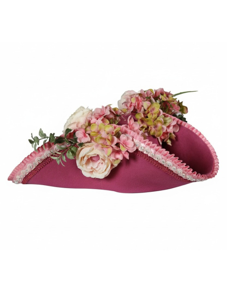 Tricorne Baroque Fleuri Rose – Chapeau de Marquise & Carnaval Vénitien (Adulte)
