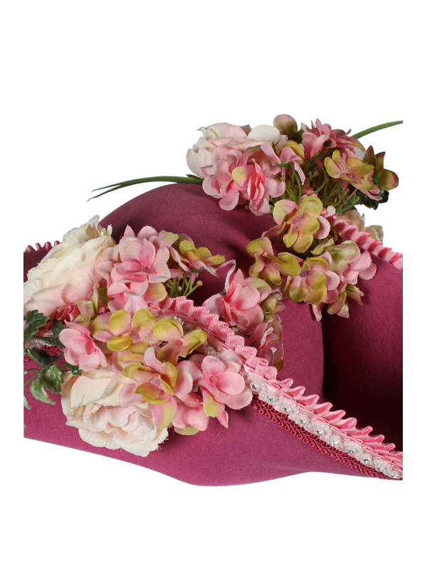 Tricorne Baroque Fleuri Rose – Chapeau de Marquise & Carnaval Vénitien (Adulte)