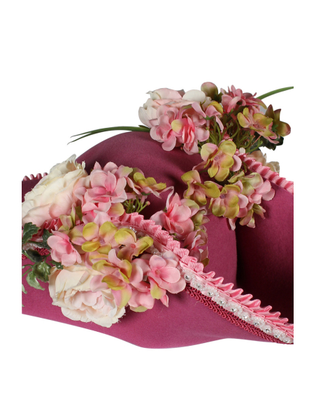 Tricorne Baroque Fleuri Rose – Chapeau de Marquise & Carnaval Vénitien (Adulte)