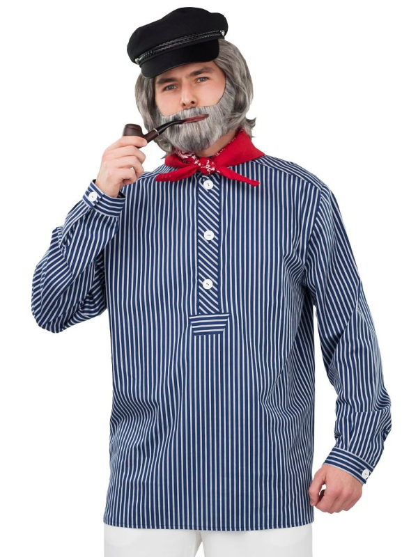Chemise de Marin Rayée – Col Montant & Patte de Boutonnage (Homme, M à XXXL)
