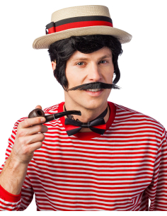 Kit Canotier & Accessoires – Chapeau Rétro, Nœud Papillon & Pipe – Style Gondolier / Belle Époque