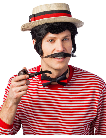 Kit Canotier & Accessoires – Chapeau Rétro, Nœud Papillon & Pipe – Style Gondolier / Belle Époque