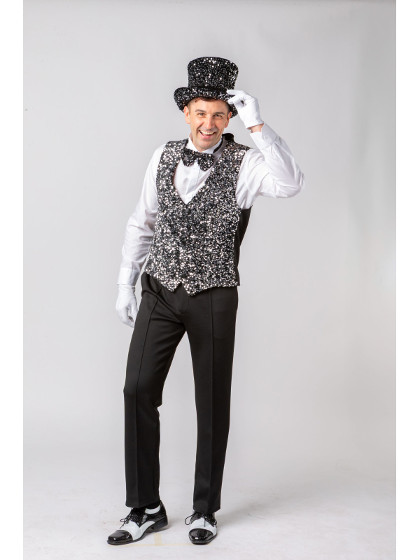 Gilet Séquins Argent Homme – Tenue Festive, Spectacle & Disco