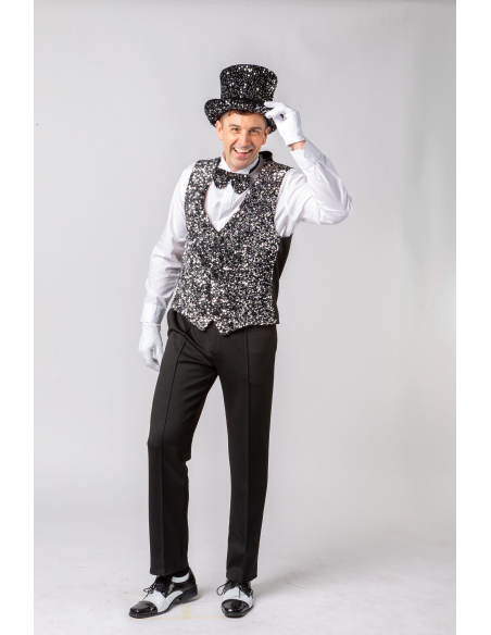 Gilet Séquins Argent Homme – Tenue Festive, Spectacle & Disco