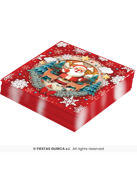 Serviettes de table en papier Noël – Père Noël & Couronne (20 pcs)