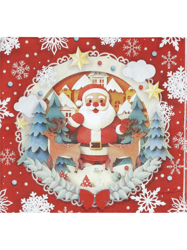 Serviettes de table en papier Noël – Père Noël & Couronne (20 pcs)