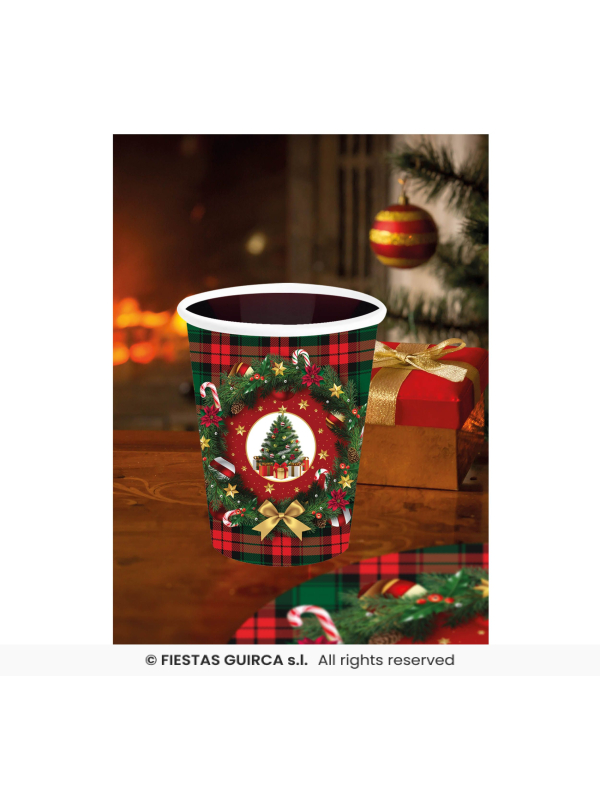 Gobelets de Noël en carton – Motif Écossais & Couronne (6 pcs)
