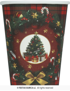 Gobelets de Noël en carton – Motif Écossais & Couronne (6 pcs)