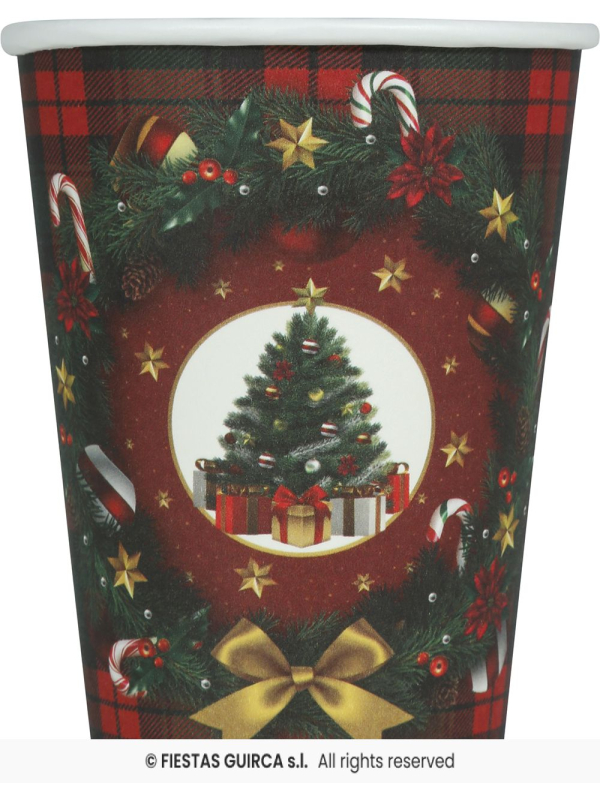 Gobelets de Noël en carton – Motif Écossais & Couronne (6 pcs)