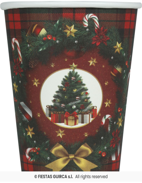 Gobelets de Noël en carton – Motif Écossais & Couronne (6 pcs)