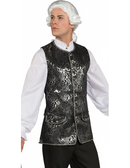 Gilet en Brocart Noir & Argent – Élégance Historique Homme
