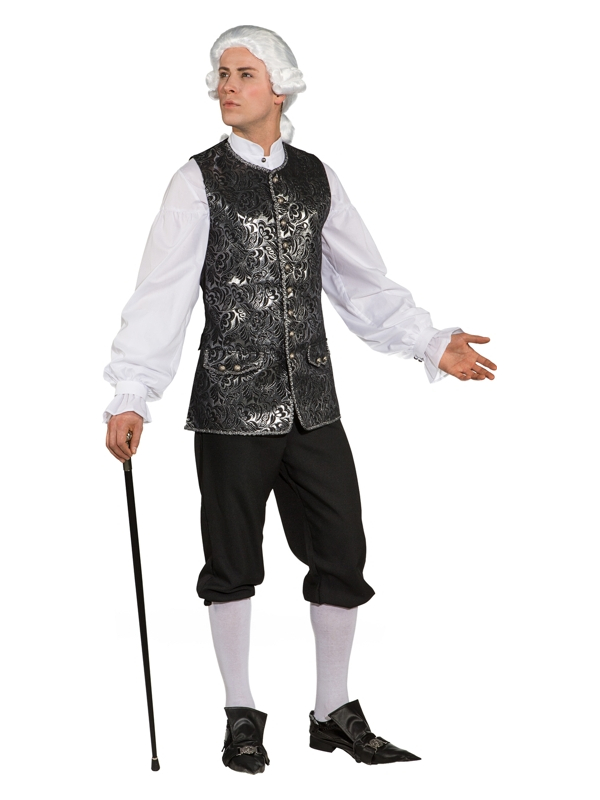 Gilet en Brocart Noir & Argent – Élégance Historique Homme