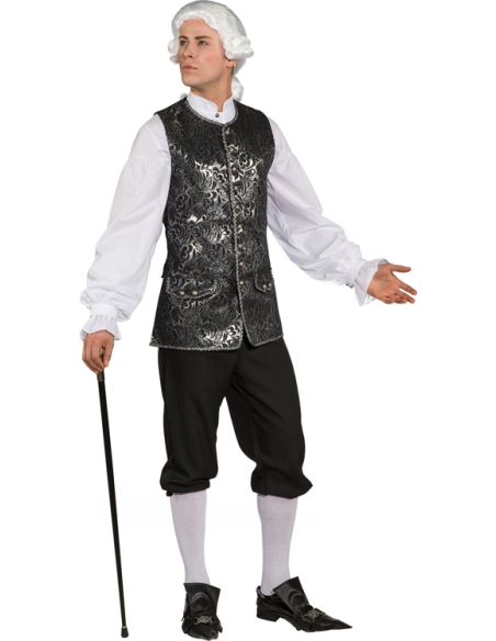 Gilet en Brocart Noir & Argent – Élégance Historique Homme