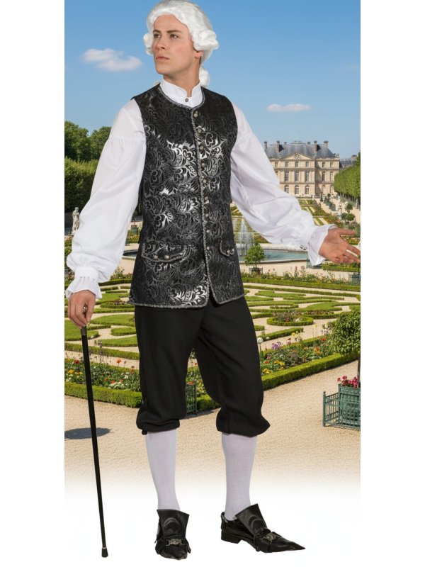 Gilet en Brocart Noir & Argent – Élégance Historique Homme